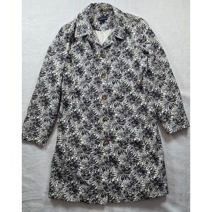 Lands End Women'sTrench Raincoat Floral Print Black and White Size L